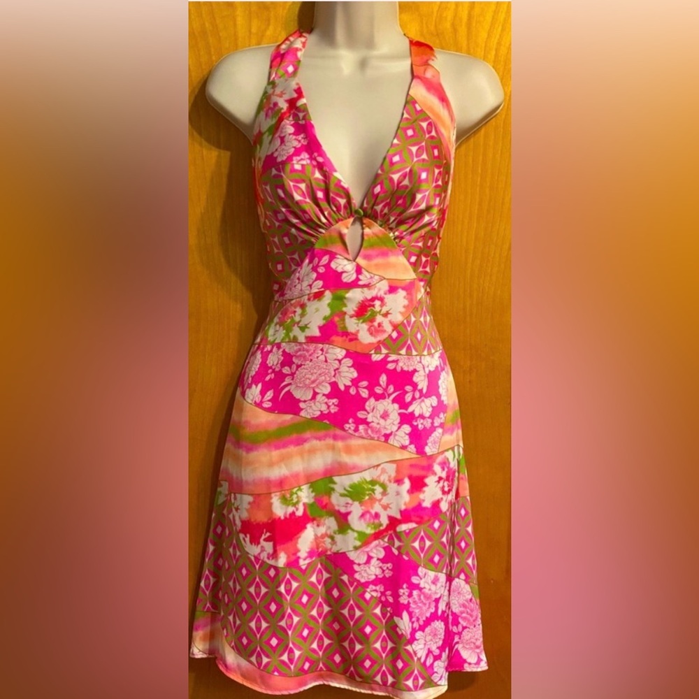 Fashion Nova “Flower Child”Retro Pink Floral Keyhole Dress, NWT, XL